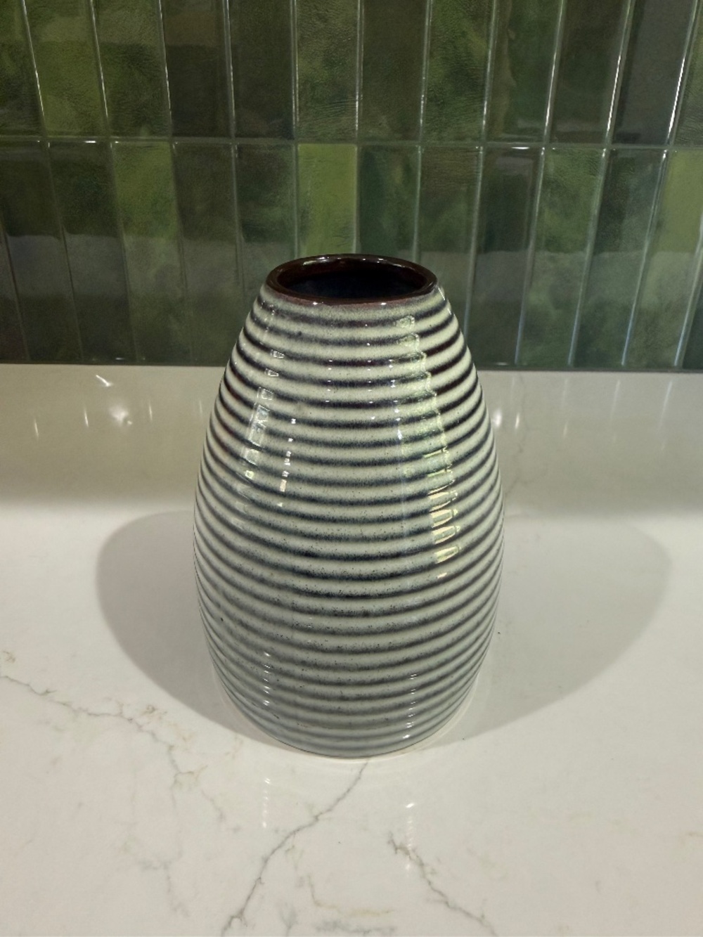 IKEA Striped Ceramic Vase Gray & White